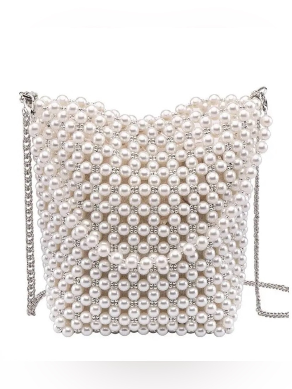 ✨ ZARA Pearlescent Beaded Bucket Bag | Faux Pearl Mini | Pearl Handle & Chain